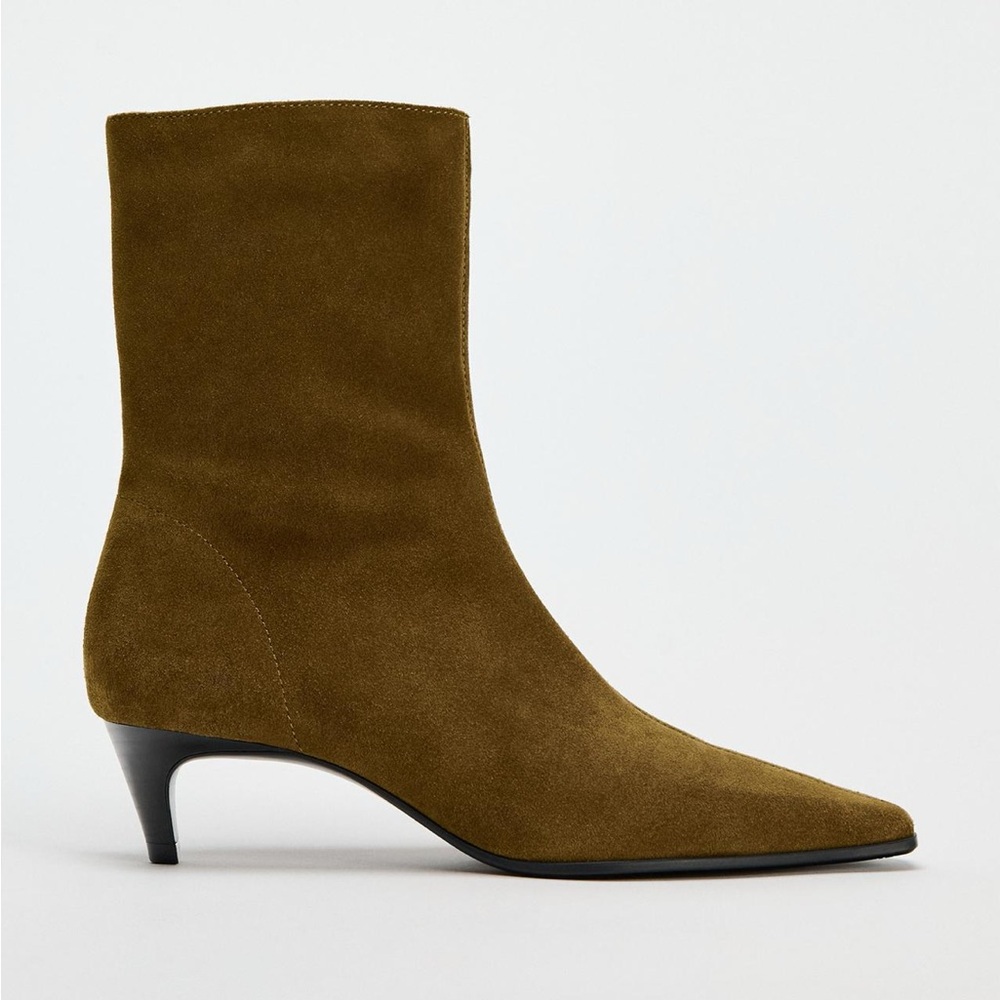 NWT Zara Split Leather Kitten Heeled Ankle Boots